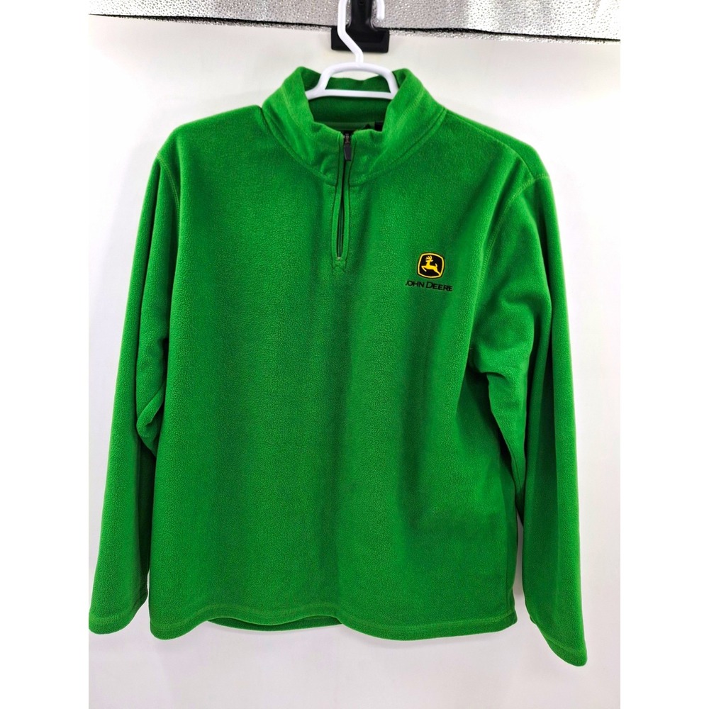 John Deere Men's Fleece Sweater Pullover Long Sleeve 1/4 Zip Green Size L